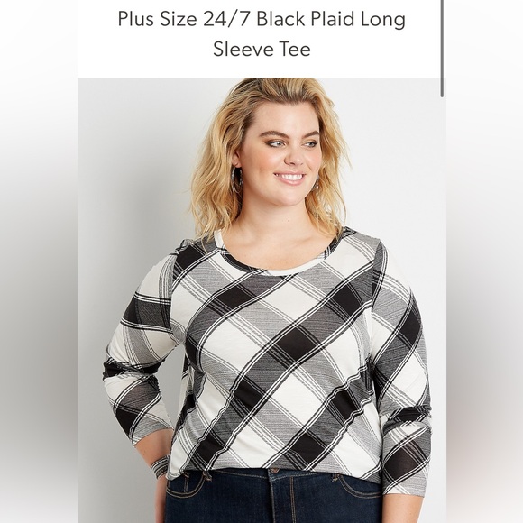 🆕 NWT Maurices 24/7 Black Plaid Long Sleeve Tee - Picture 3 of 5